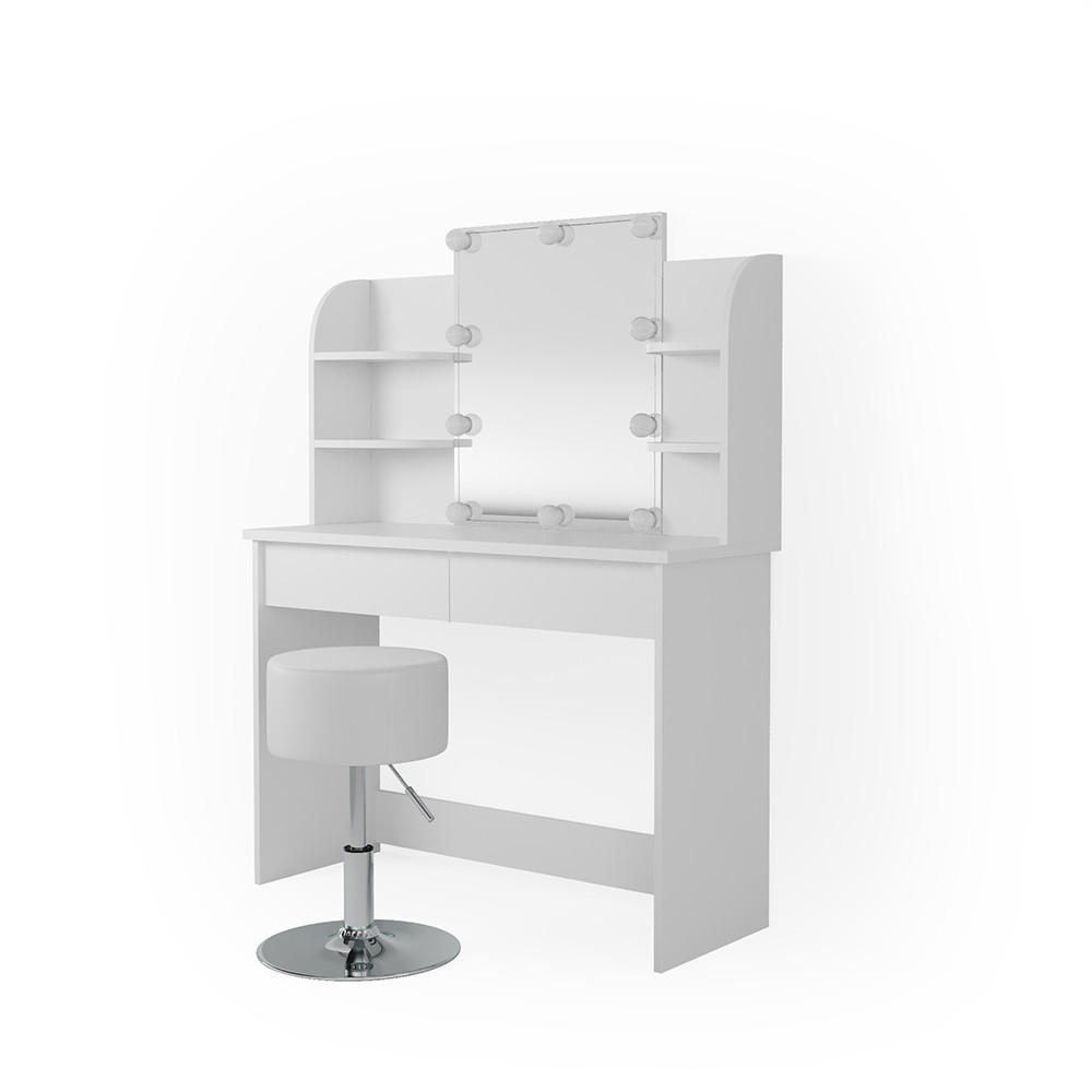 SCHMINKTISCH Charlotte Weiß 108 cm + LED und Hocker - Weiß, Holzwerkstoff (108/139/40cm) - Vicco