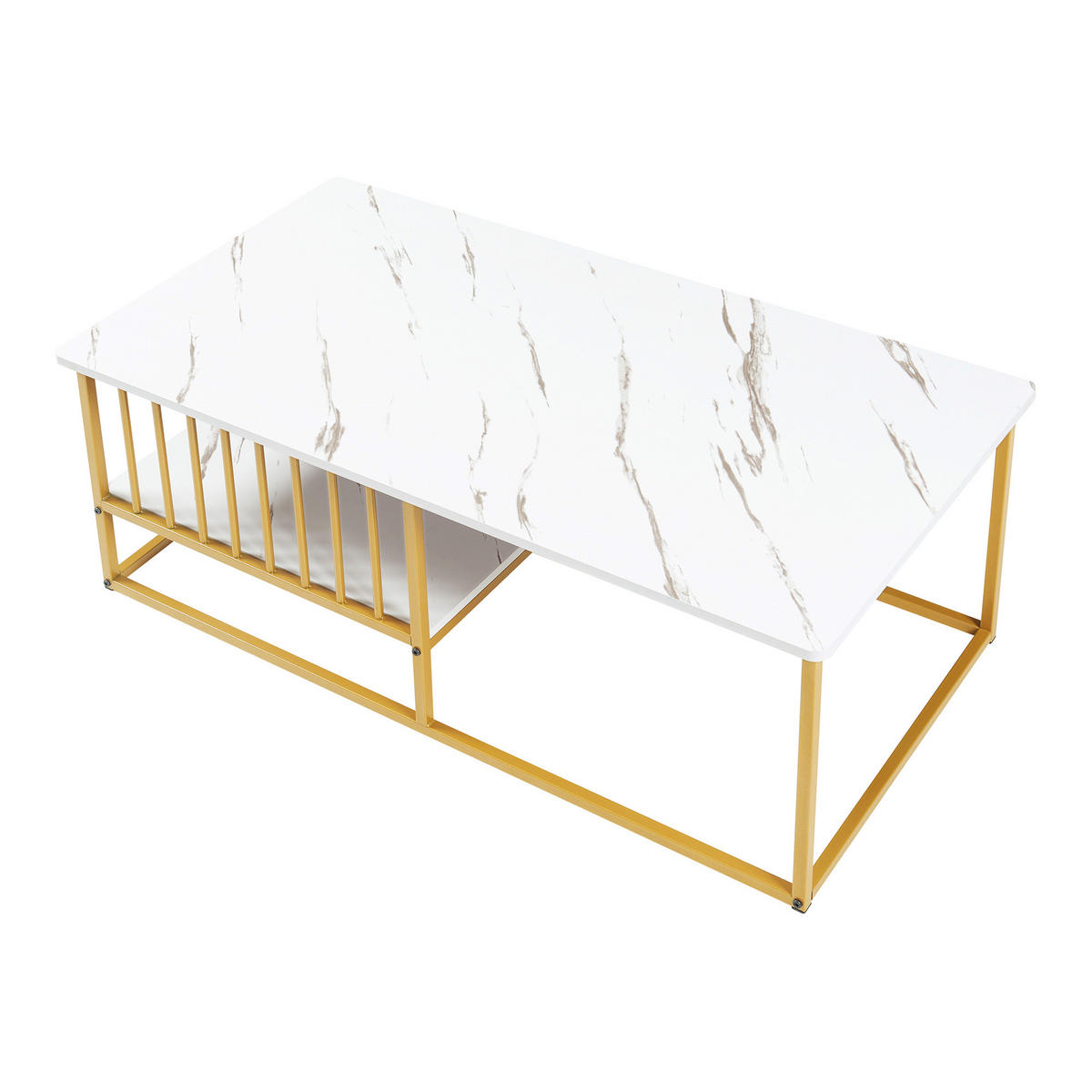 KONFERENČNÍ STOLEK Raukurg 120/60/44 cm - bílá/zlatá, kov/kompozitní dřevo (60/120/44cm) - [en.casa]