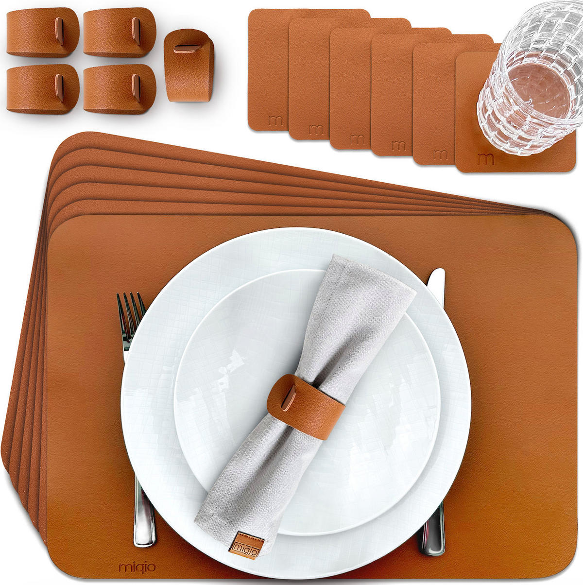 TISCHSETS aus Kunstleder Rechteckig 18 Teile - Cognac, Textil (40/44/3cm) - Miqio Design