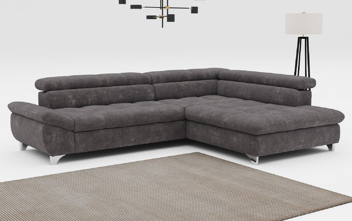 ECKSOFA mit Schlaffunktion und verstellbare Kopflehnen - Silberfarben/Graphitfarben, Textil/Metall (234/312cm) - Cotta