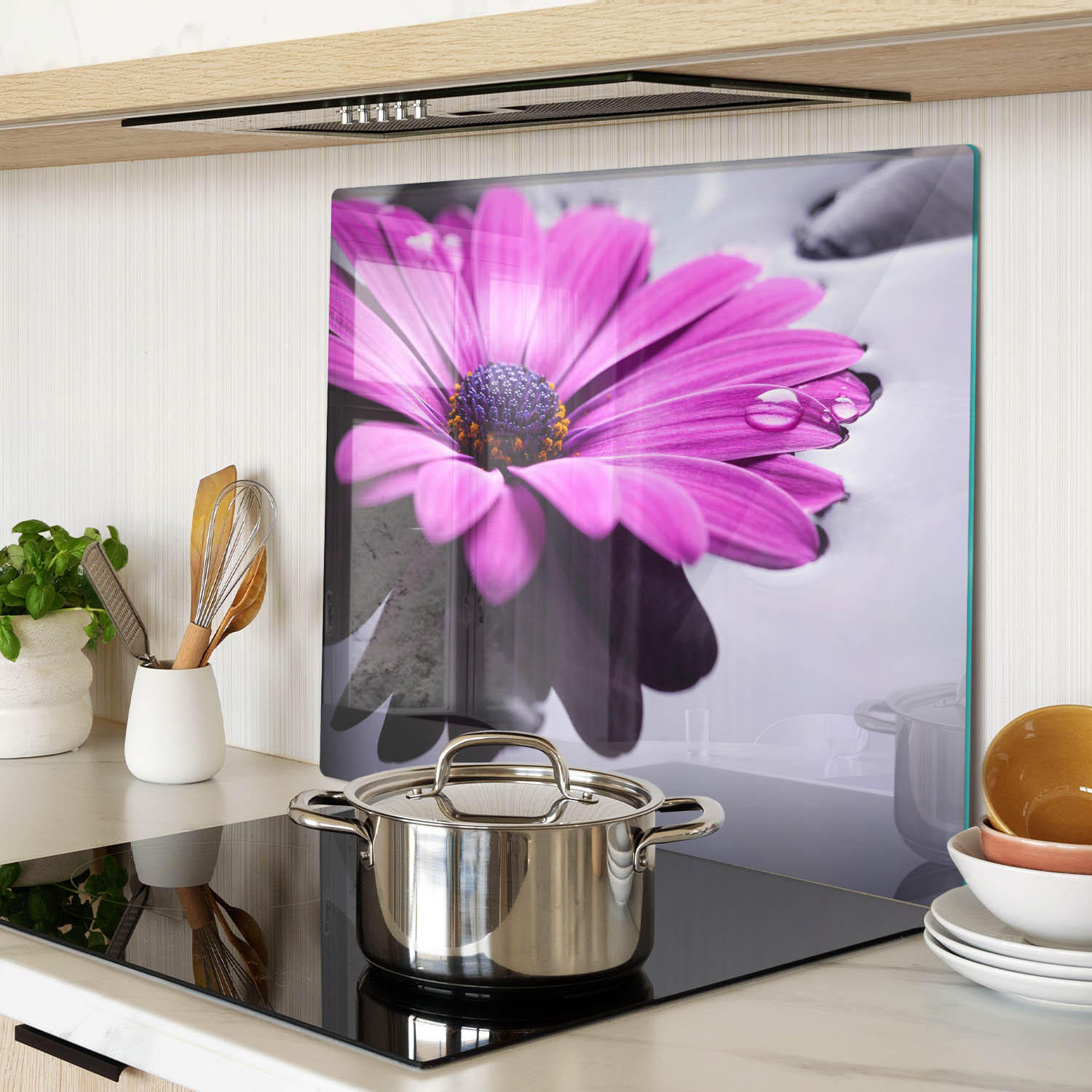 GLASPLATTE 60x52 cm Gerbera - Pink, Glas (60/0.4/52cm) - TULUP