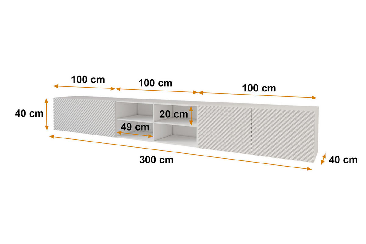 LOWBOARD ZENO-W 3x100x40x40 cm - Weiß - Weiß, Holzwerkstoff (300/40/40cm) - ALTDECOR