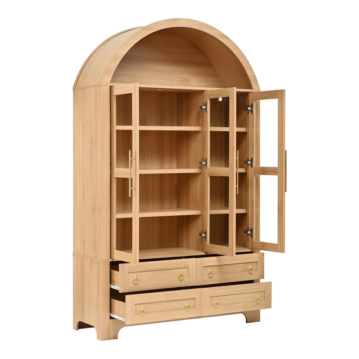 SIDEBOARD WOHNZIMMERSCHRANK Rundbogen 3 Glastüren 4 Schubladen - Naturfarben, Holzwerkstoff (110/185/40cm) - Urban Meuble