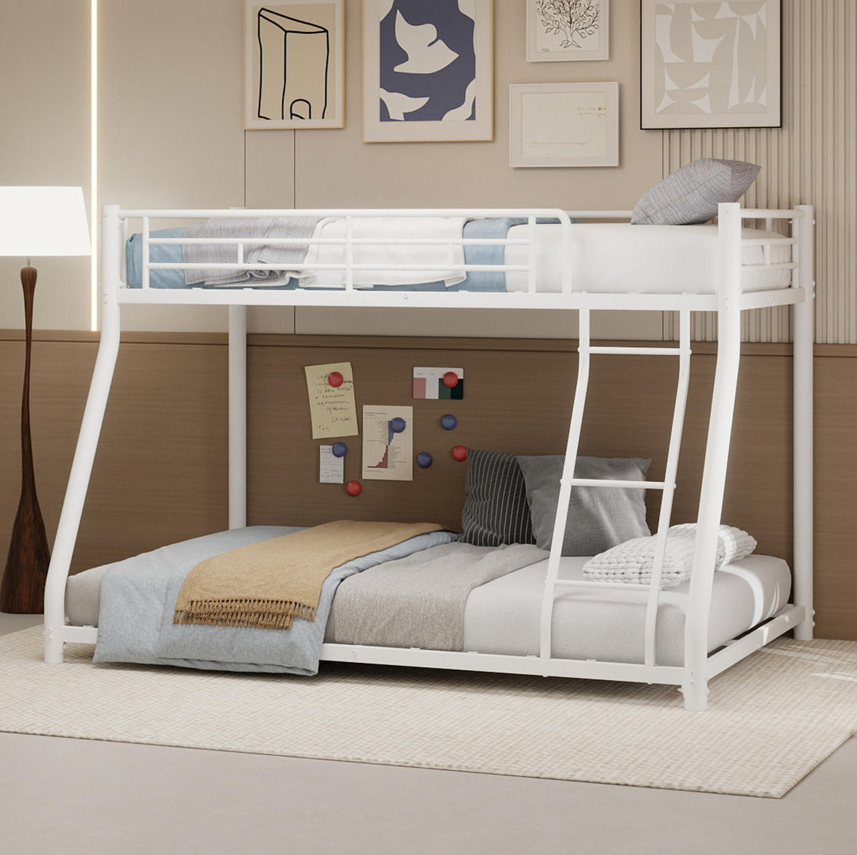 ETAGENBETT 140/180 cm weiß aus Eisen mit Leiter und Geländer - Weiß, Metall (140/200cm) - OKWISH