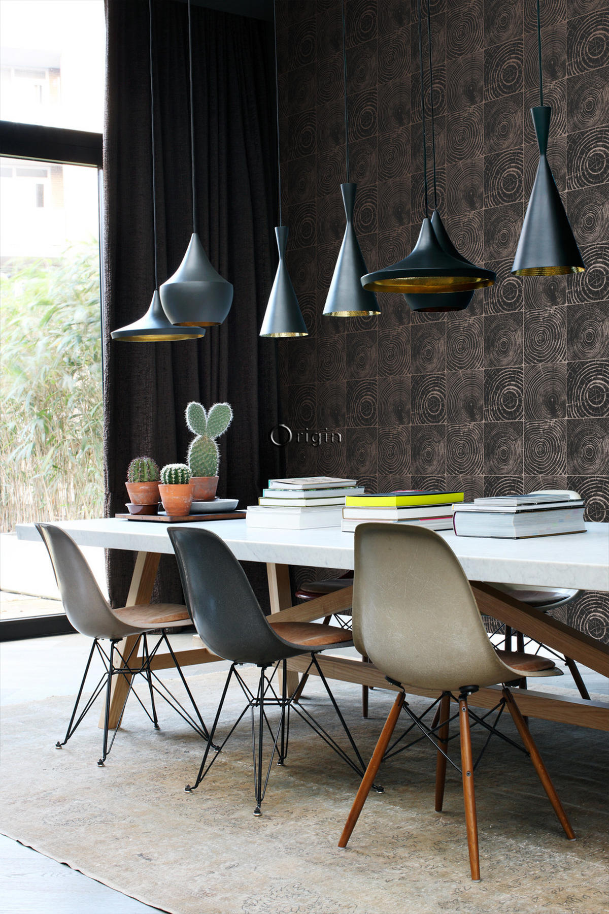 TAPETE Querschnitte von Baumstämmen 53 cm x 10.05 m - Schwarz, Papier (53/1000cm) - Origin Wallcoverings