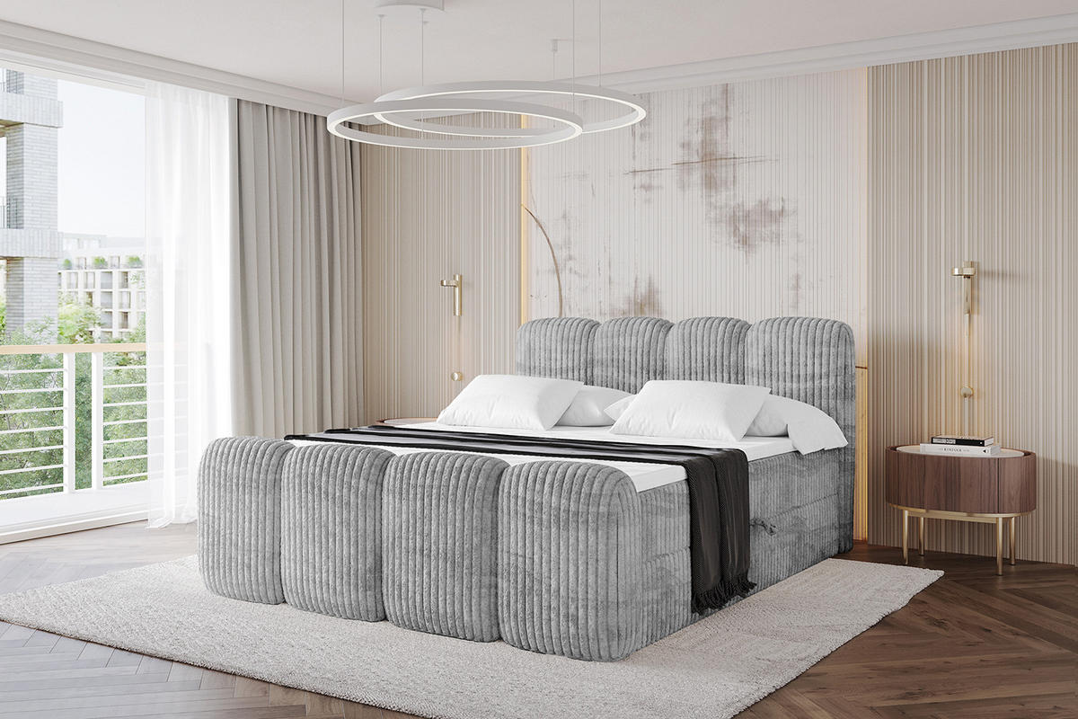 BOXBETT mit Matratze H4 und Lattenrost - NINA-Z - 140x200 cm - Hellgrau - Hellgrau, Holzwerkstoff (140/200cm)