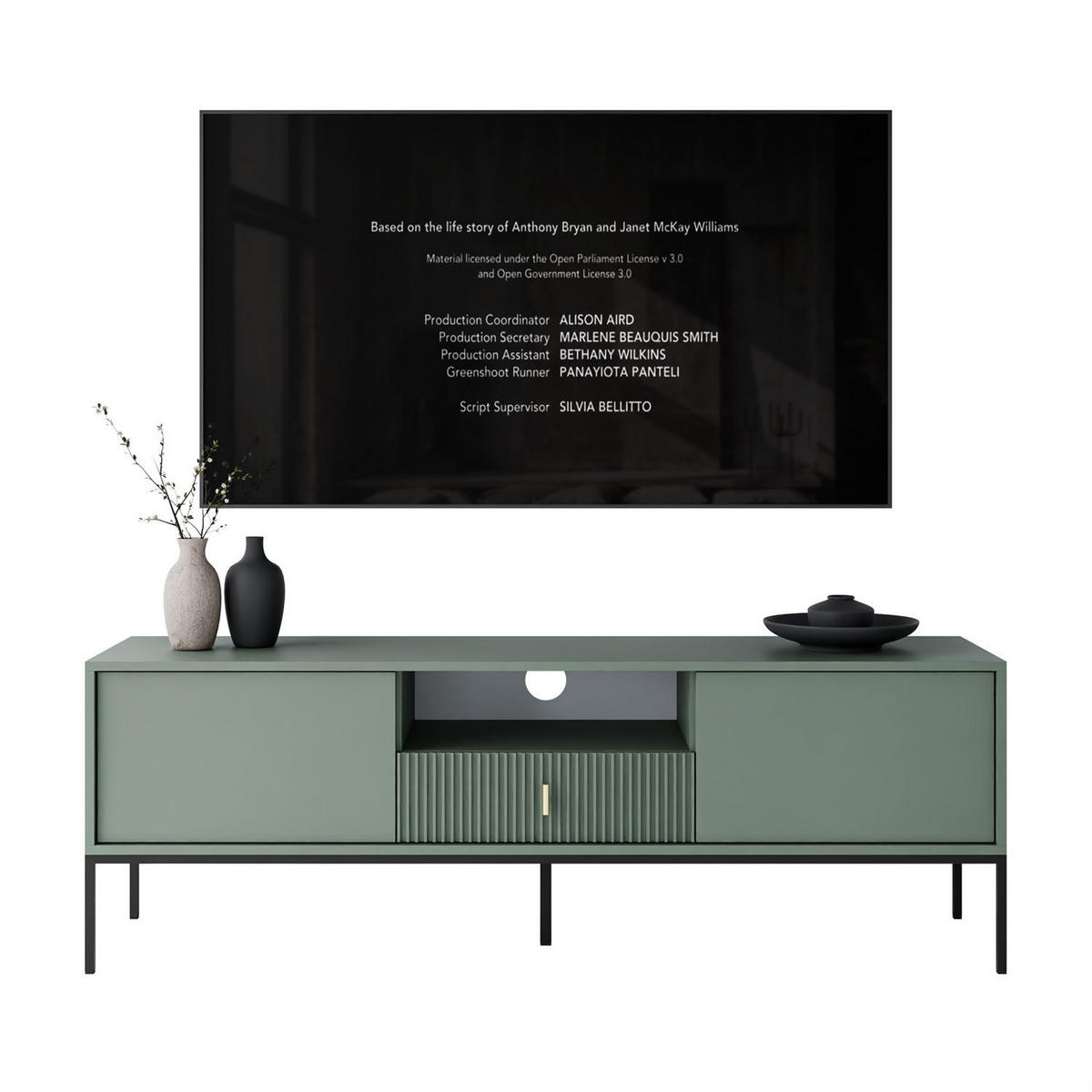 TV-ELEMENT MIDNIGHT mit Schubladen auf Gestell grün - Schwarz/Grün, Holzwerkstoff (154.5/52.5/39cm) - Lookway