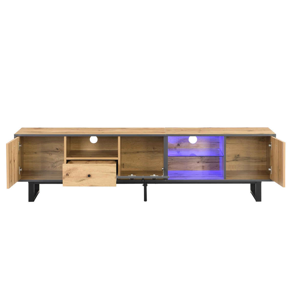 LOWBOARD 190/40/50 cm aus Spanplatte mit LED-Beleuchtung Naturfarben/Anthrazit - Naturfarben, Holzwerkstoff (190/50/40cm) - Modenvie