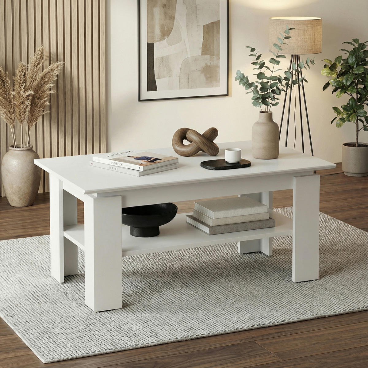 COUCHTISCH SOLA STO2 Zusätzliches Regal Weiß 90/43/55 cm - Weiß, Holzwerkstoff/Kunststoff (55/90/43cm) - Komodee
