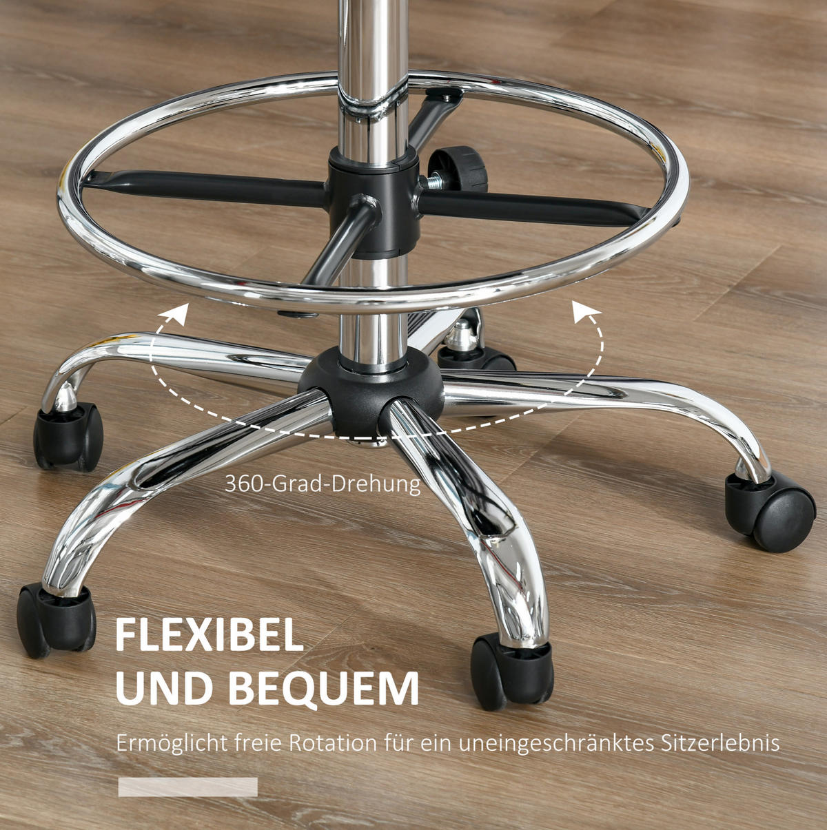 BARHOCKER Beige höhenverstellbar mit Rückenlehne und Rollen - Beige, Metall (57/104/56cm) - MIVRAY
