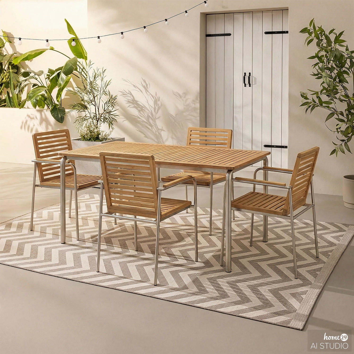 GARTENTISCH - Teak massiv / Edelstahl - Braun - Teakfarben, Holz/Metall (90/180/73cm) - home24