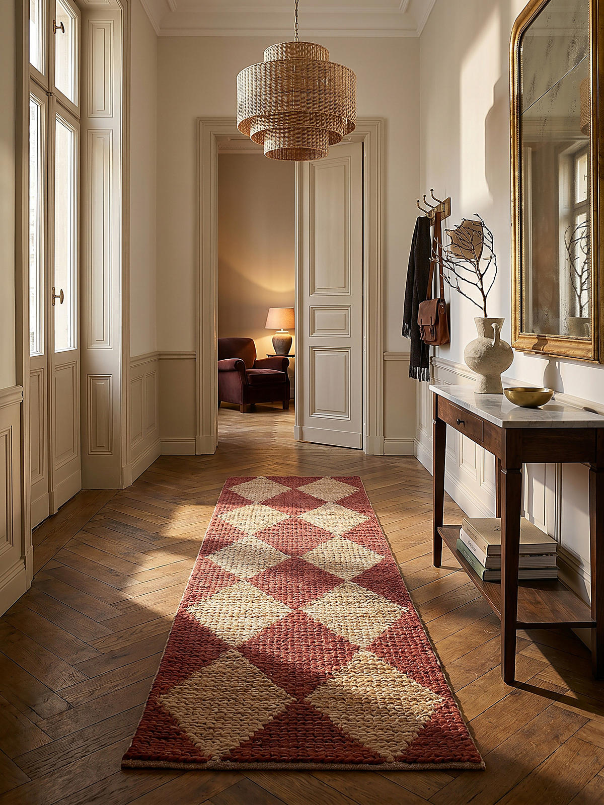 JUTETEPPICH BAIN, mit Rautenmuster, Terrakotta, 60 x 230 cm - Rot, Textil (60/230cm) - KADIMA DESIGN