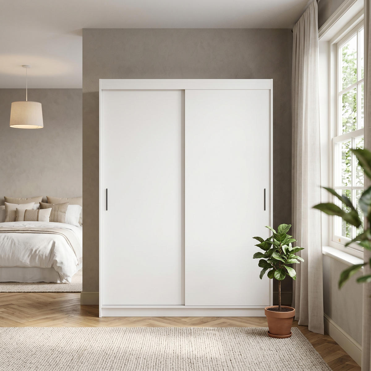 SCHWEBETÜRENSCHRANK TELA 120/205/60cm 2-türig Weiß - Weiß, Holzwerkstoff (120/205/60cm) - MASSENO