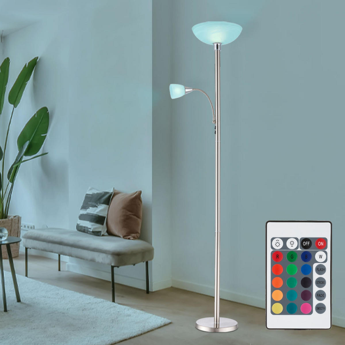 LED STEHLEUCHTE BLADE Silber - Silberfarben, Glas (30/11.2/178cm) - Globo Lighting