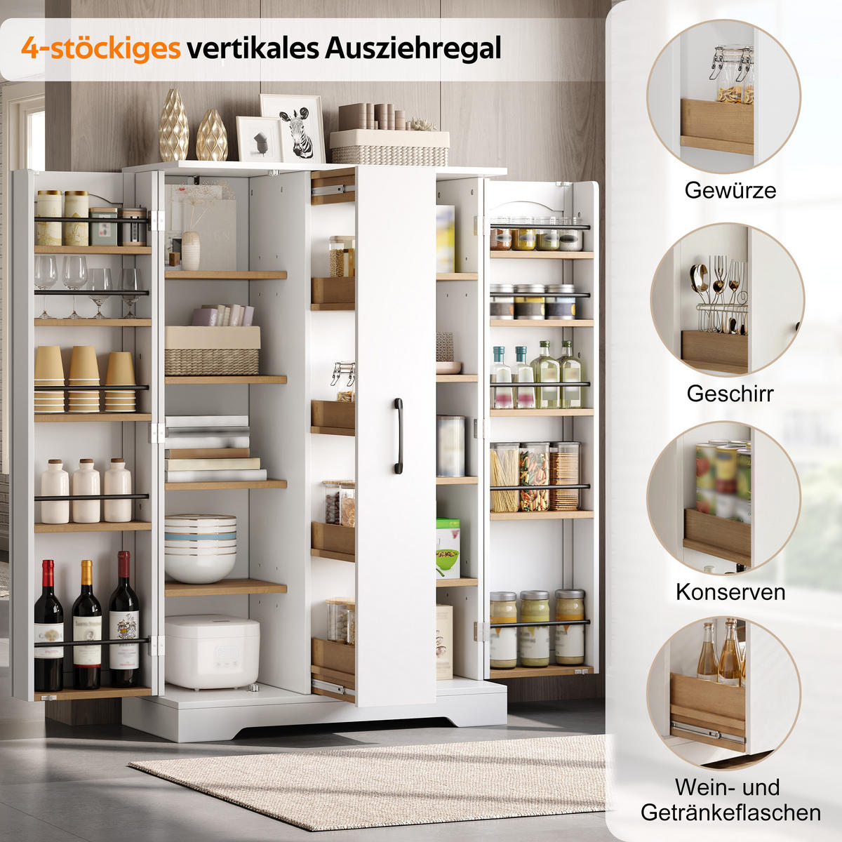 MEHRZWECKSCHRANK DE-38691 120/78/35 cm Gewürzregal und 4-stufiger Auszug Weiß - Weiß, Holzwerkstoff (78/120/35cm) - ComfortXL