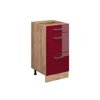 KÜCHENUNTERSCHRANK R-Line Rot Hochglanz 40 cm mit Schubladen, ohne Arbeitsplatte - Honigeiche/Bordeaux, Holzwerkstoff (40/81.6/46cm) - Vicco