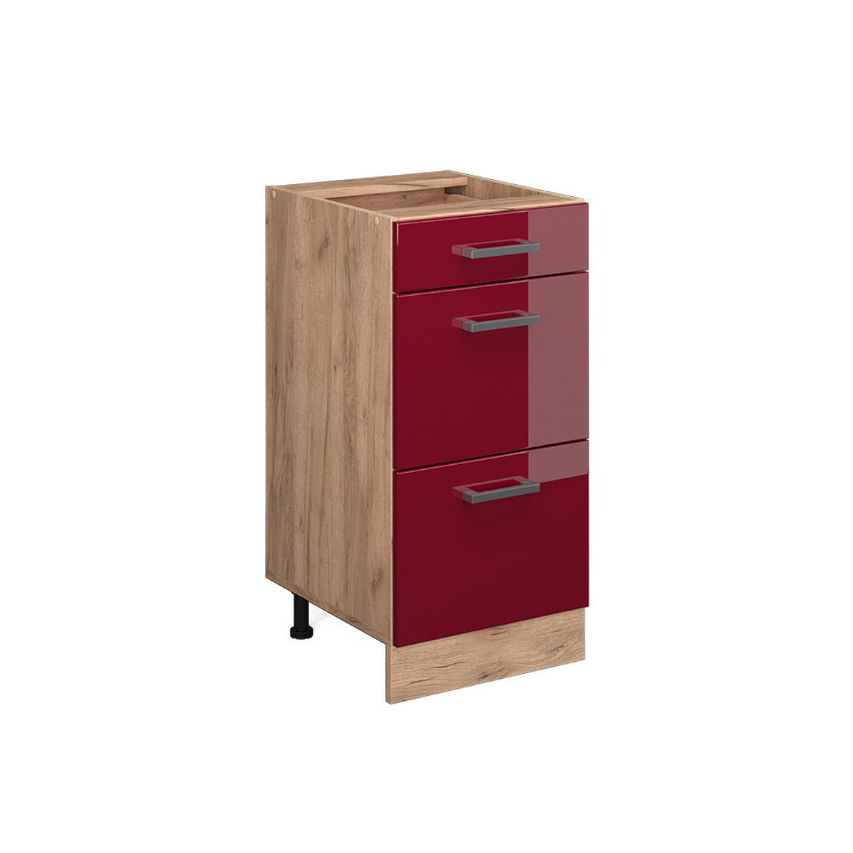 KÜCHENUNTERSCHRANK R-Line Rot Hochglanz 40 cm mit Schubladen, ohne Arbeitsplatte - Honigeiche/Bordeaux, Holzwerkstoff (40/81.6/46cm) - Vicco