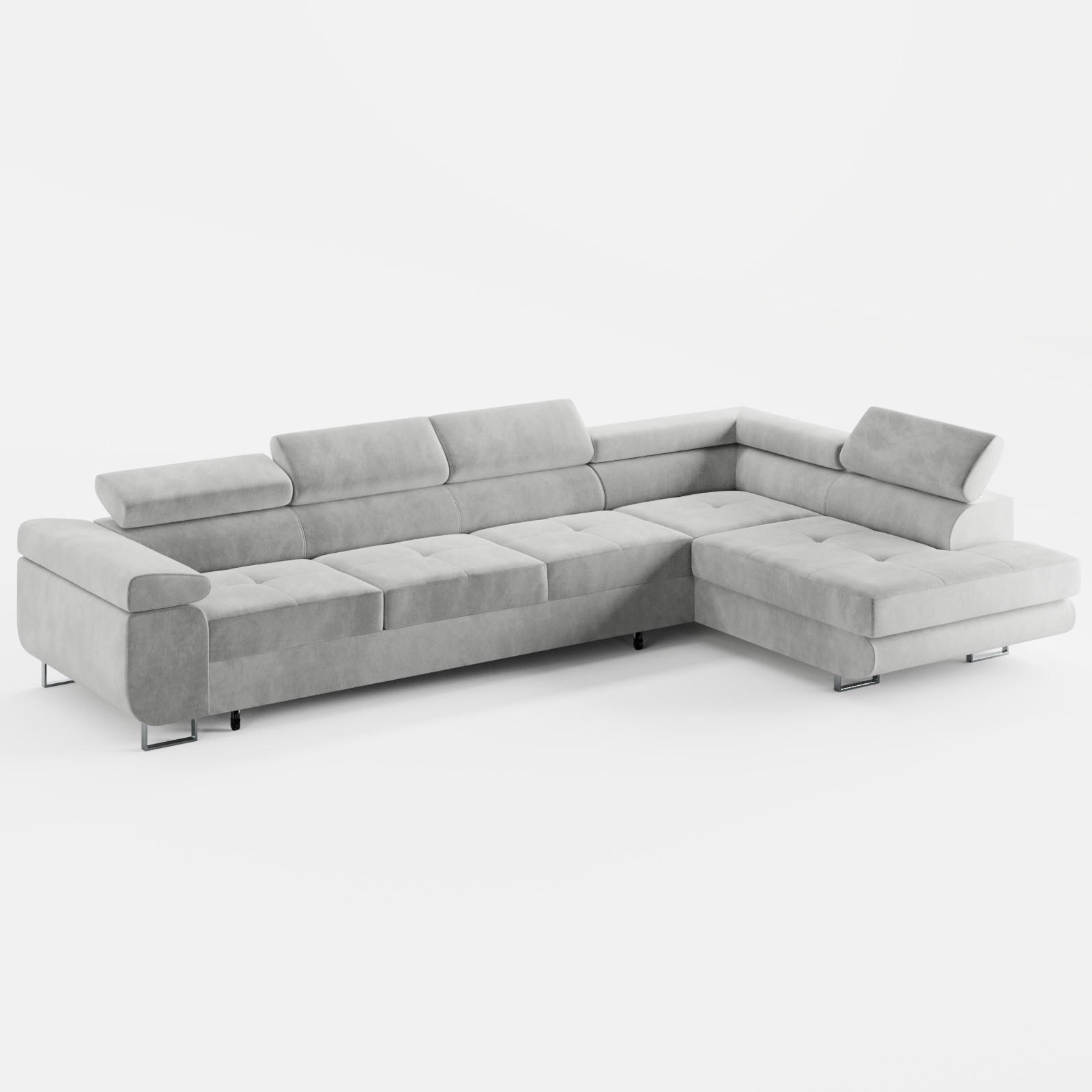 ECKSOFA VEMO NOVA Rechts Hellgrau Velours-Stoff mit Schlaffunktion und Bettkasten - Hellgrau, Textil (341/202cm) - Barchello