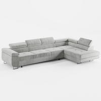 ECKSOFA VEMO NOVA Rechts Hellgrau Velours-Stoff mit Schlaffunktion und Bettkasten - Hellgrau, Textil (341/202cm) - Barchello