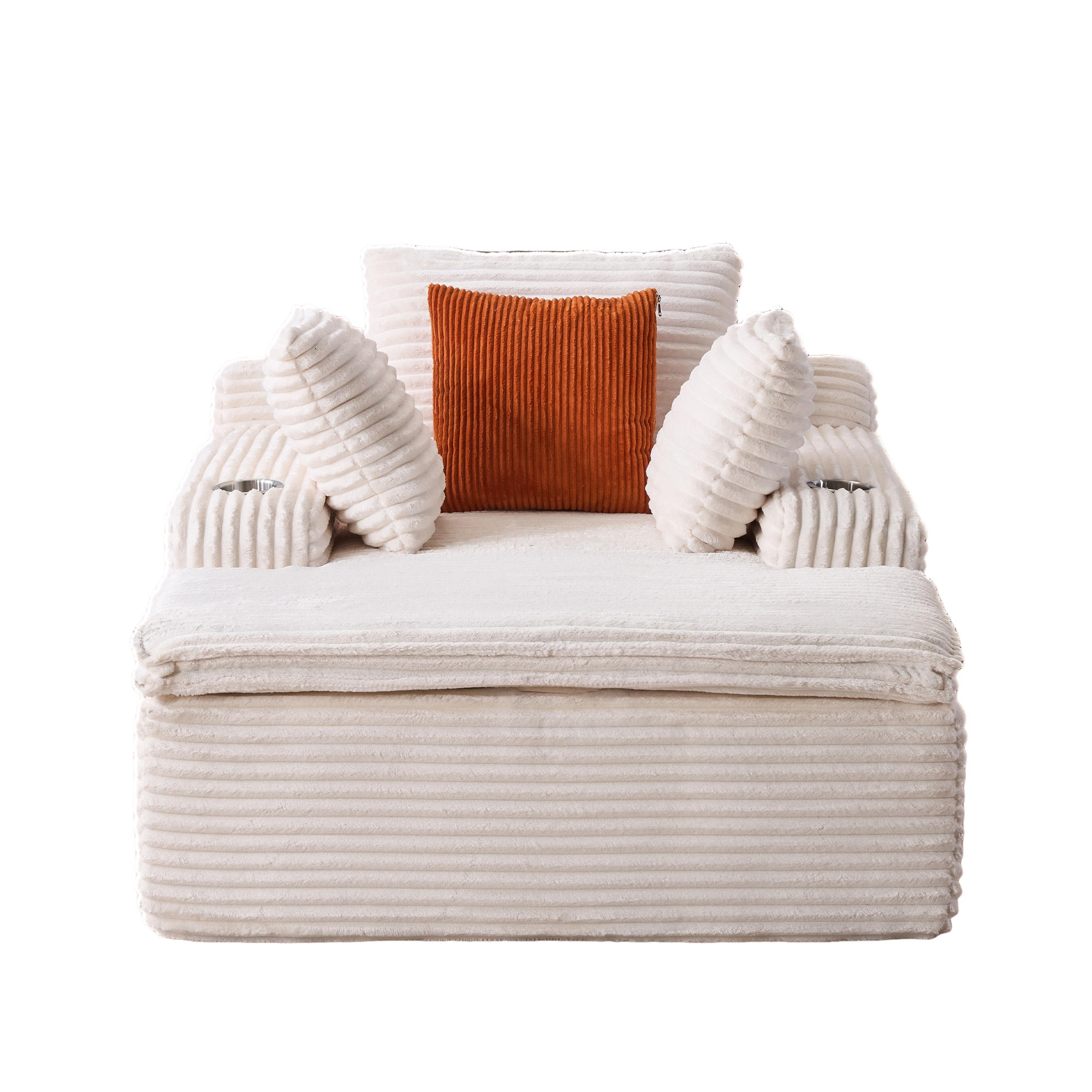 SCHLAFSOFA 165/112/63 cm Beige mit Chaiselongue, 3 Kissen und 1 Decke - Beige, Textil (112/63/165cm) - Oxeza