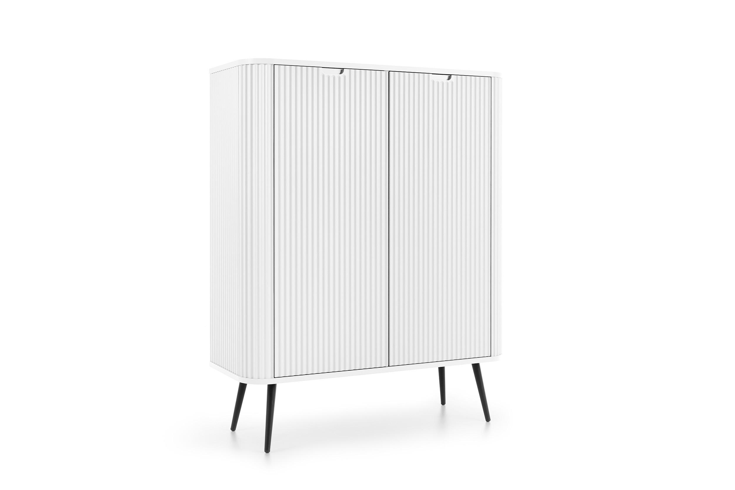 KOMMODE ZOVA - K-103, mit 6-Regalen, Metallfüße 103x39x129 cm WEISS - Schwarz/Weiß, Holzwerkstoff/Kunststoff (103/129/39cm) - DomoHome