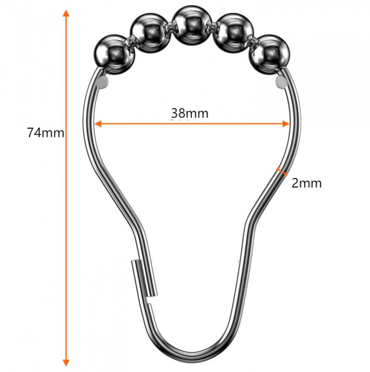 DUSCHVORHANGRINGE Silber Edelstahl Set - Grau, Metall (3.8/7.4cm) - MCBOSON