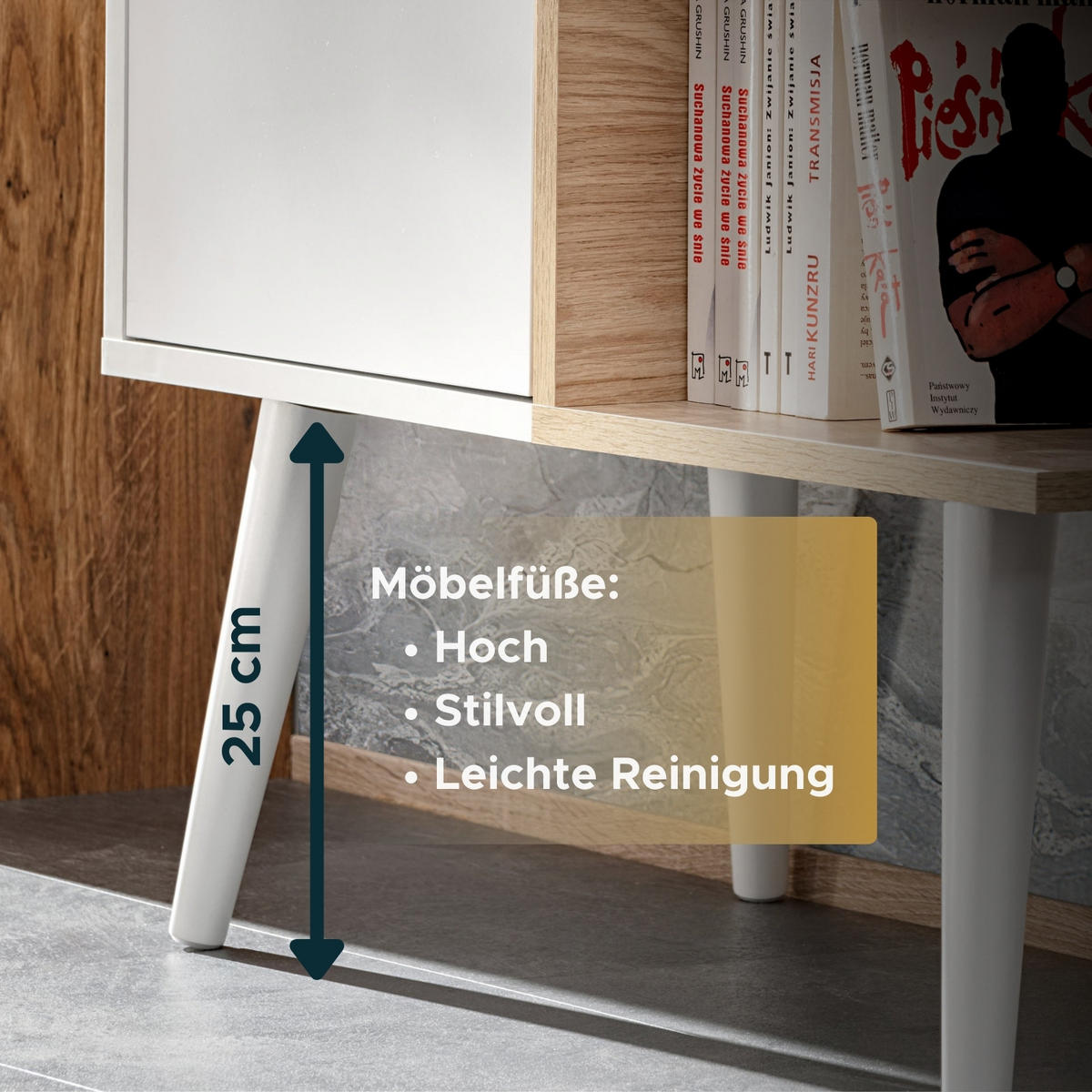 SIDEBOARD FORIO, 3 Türen, 6 Fächern, Eiche/Arktik Weiß - Eichefarben/Weiß, Holz/Holzwerkstoff (70/102/35cm) - Komodee