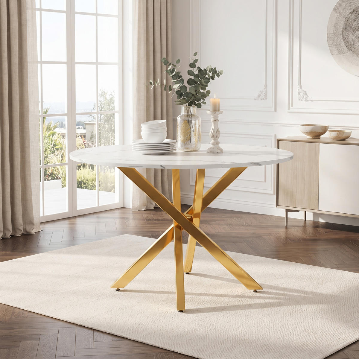 ESSTISCH Rund 80x80x75cm Marmoroptik Gold Weiß - Goldfarben/Weiß, Holzwerkstoff (80/80/75cm) - FLIEKS