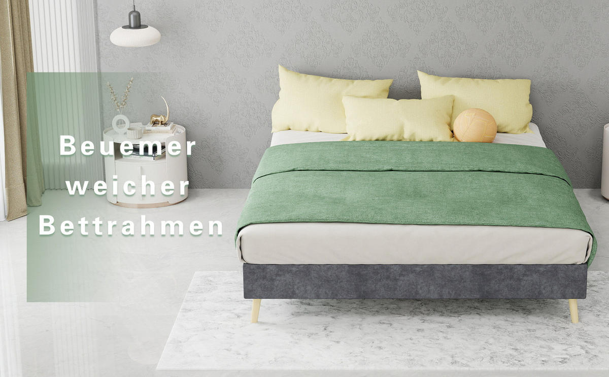 POLSTERBETT 140/200 cm mit Matratze, stabile Mehrfachstützung und schneller Montage, Grau - Grau, Textil (140/200cm) - Redom