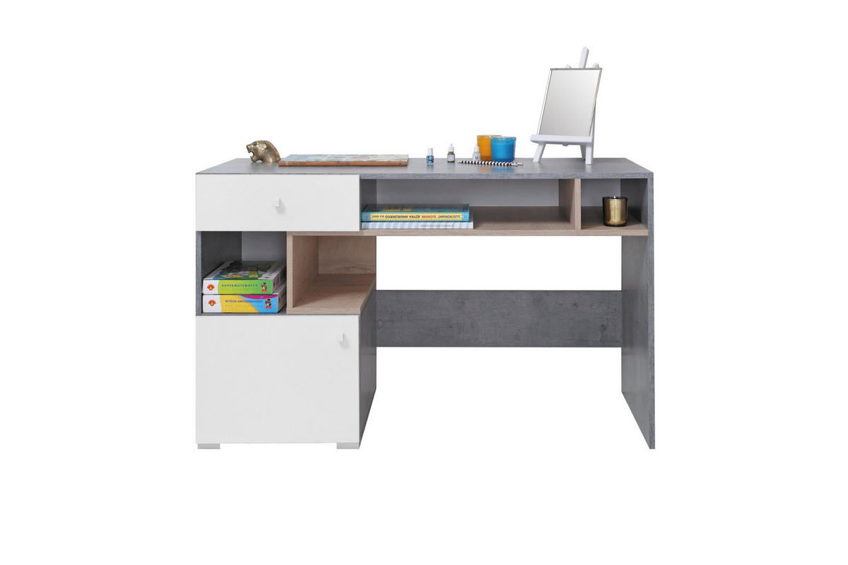 JUGENDZIMMER-SET SIMON B 3-teilig in Grau/Weiß/Eiche - Eichefarben/Weiß, Holzwerkstoff (290/190/55cm) - Deine Möbel 24