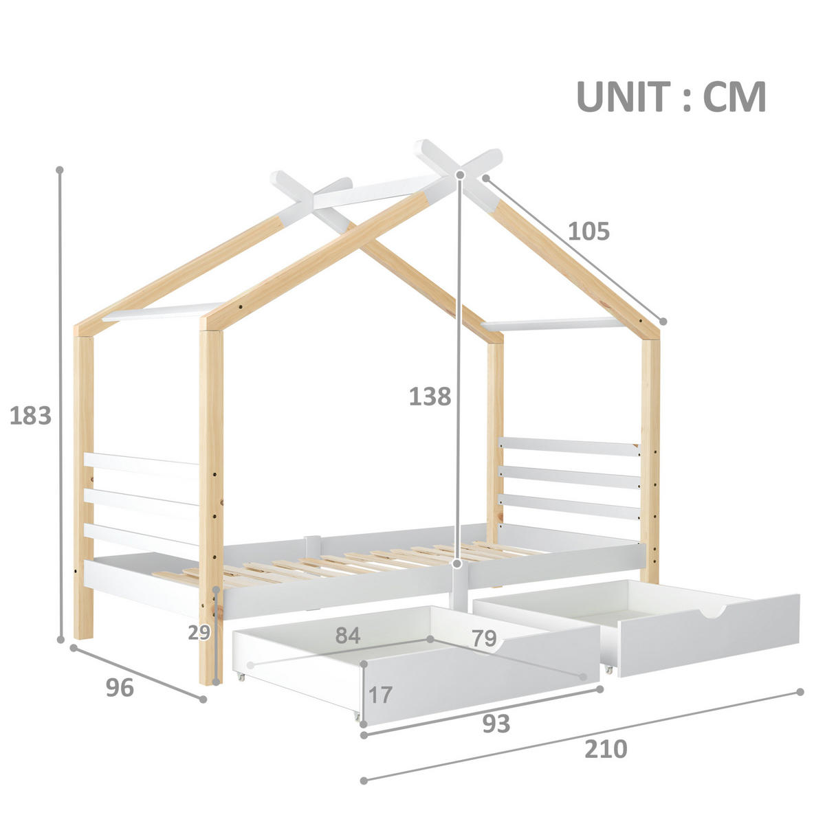 KINDERBETT Hausbett 90/200 cm mit Schubladen, Lattenrost, Weiß - Weiß, Holzwerkstoff (90/200cm) - Redom