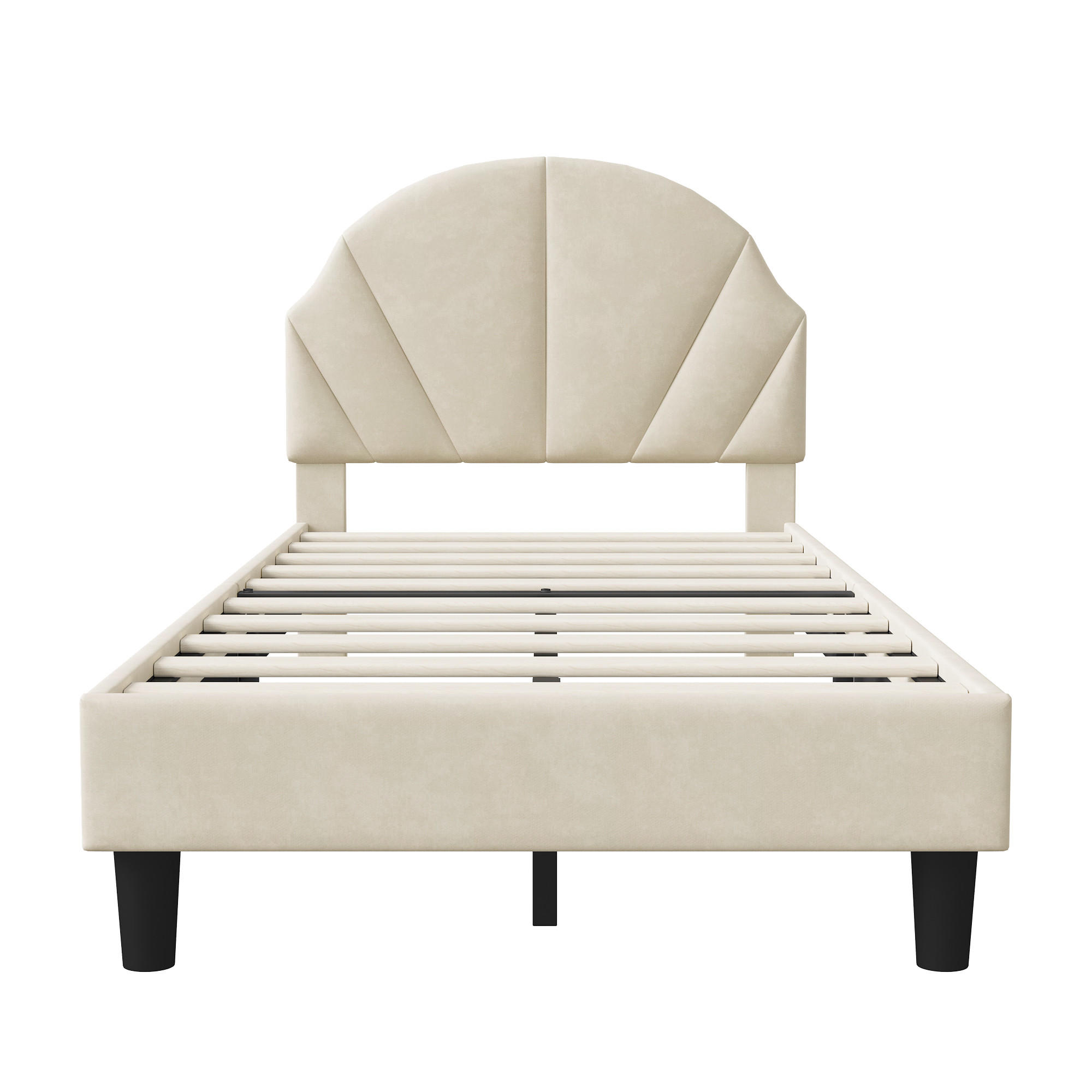KINDERBETT 90x200 cm mit Kopfteil, Lattenrost, Samt, Beige - Beige, Holz (90/200cm)