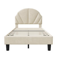 KINDERBETT 90x200 cm mit Kopfteil, Lattenrost, Samt, Beige - Beige, Holz (90/200cm)