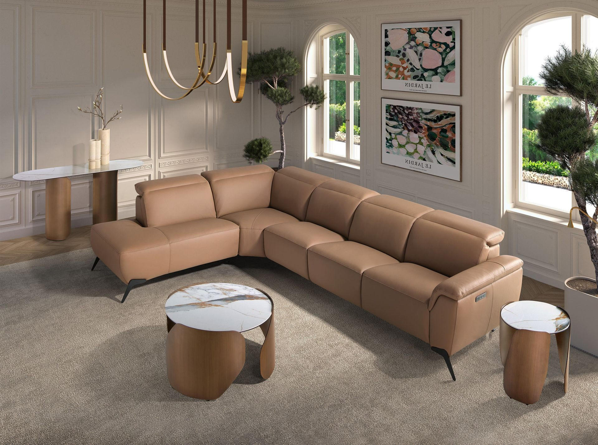 Thumbnail - Angel Cerda Ecksofa, Braun, Leder, Holz, Metall, Echtholz, 5-Sitzer, Füllung: Polyurethan (PUR),Polyurethan (Pur), L-For...