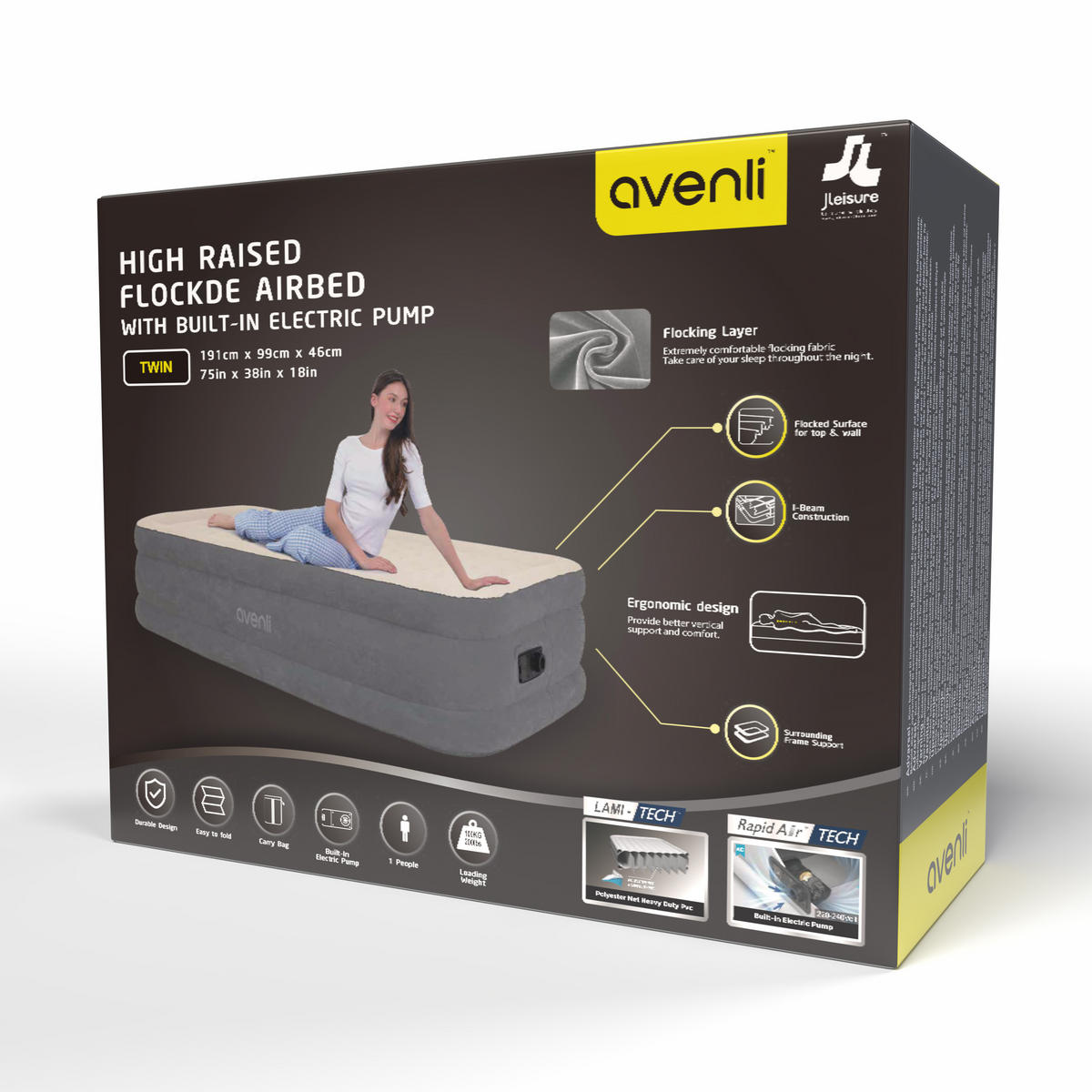 LUFTBETT Luftmatratze selbstaufblasend 191 x 99 x 46 cm mit integrierter Pumpe - Grau, Kunststoff (99/191cm) - Avenli