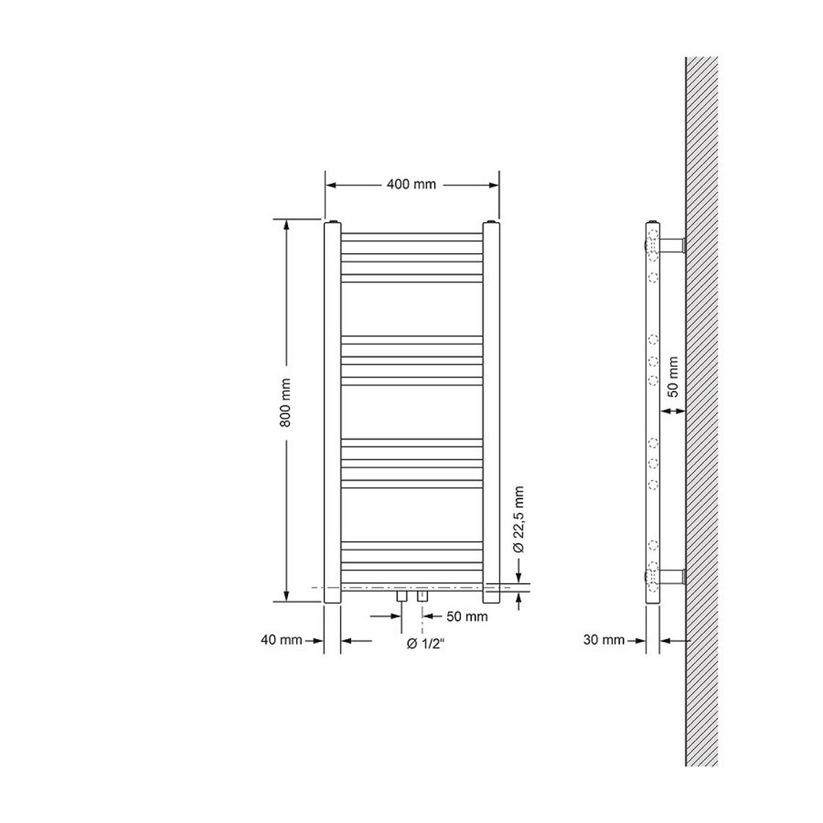 KOUPELNOVÝ radiátor Sahara 400 x 800 mm, bílý, rovný, s centrálním připojením - bílá, kov (40/80/3cm) - LuxeBath
