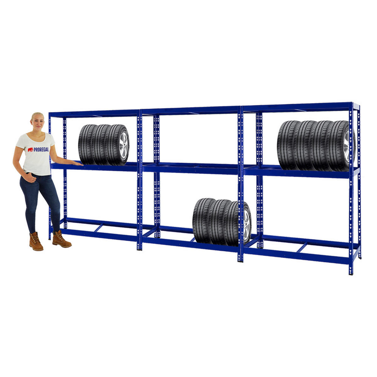 REIFENREGAL Tiger 3er-Set mit 3x 180x130x50 cm bis zu 36 Reifen mit Fachboden Blau - Blau, Metall (390/180/50cm) - PROREGAL