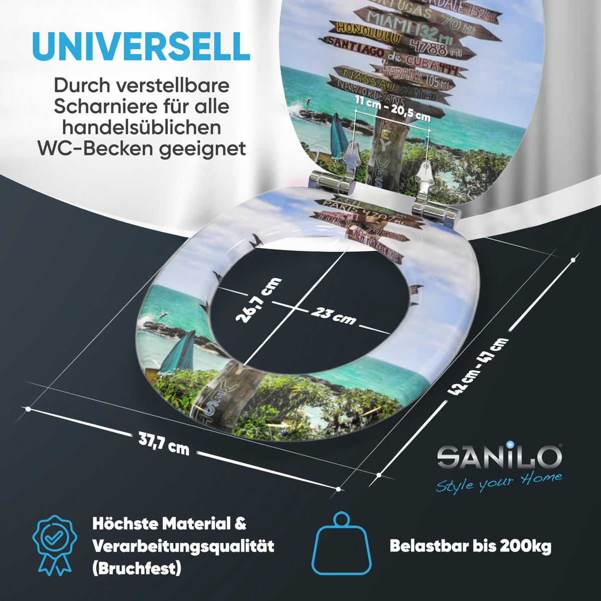 WC-SITZ mit Absenkautomatik Key West - Türkis, Holzwerkstoff (38/6/47cm) - Sanilo