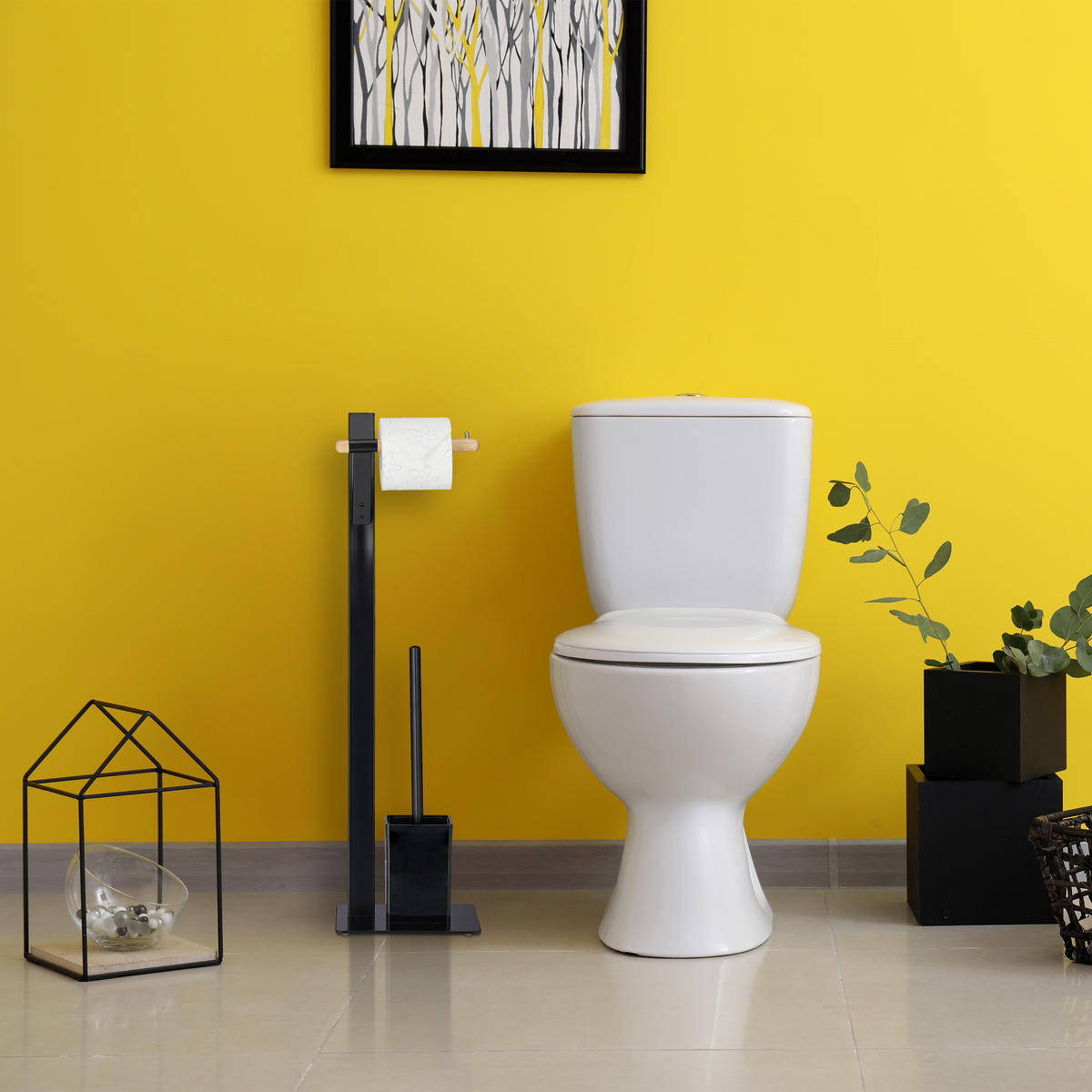 WC Garnitur - Schwarz, Holz/Metall (20/72/20cm) - Relaxdays