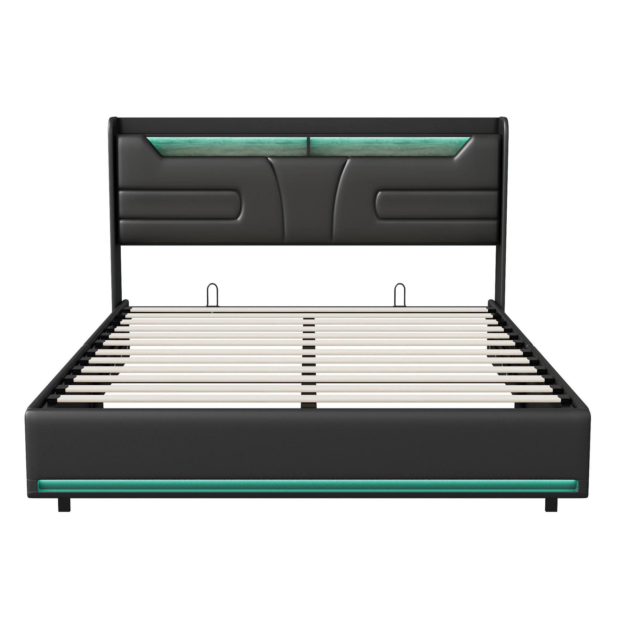 POLSTERBETT 140x190 cm mit Bettkasten, LED & USB, Doppelbett mit Kopfteil Stauraum, Kunstleder Schwarz - Schwarz, Metall (140/190cm) - EuroLiving