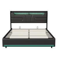 POLSTERBETT 140x190 cm mit Bettkasten, LED & USB, Doppelbett mit Kopfteil Stauraum, Kunstleder Schwarz - Schwarz, Metall (140/190cm) - EuroLiving