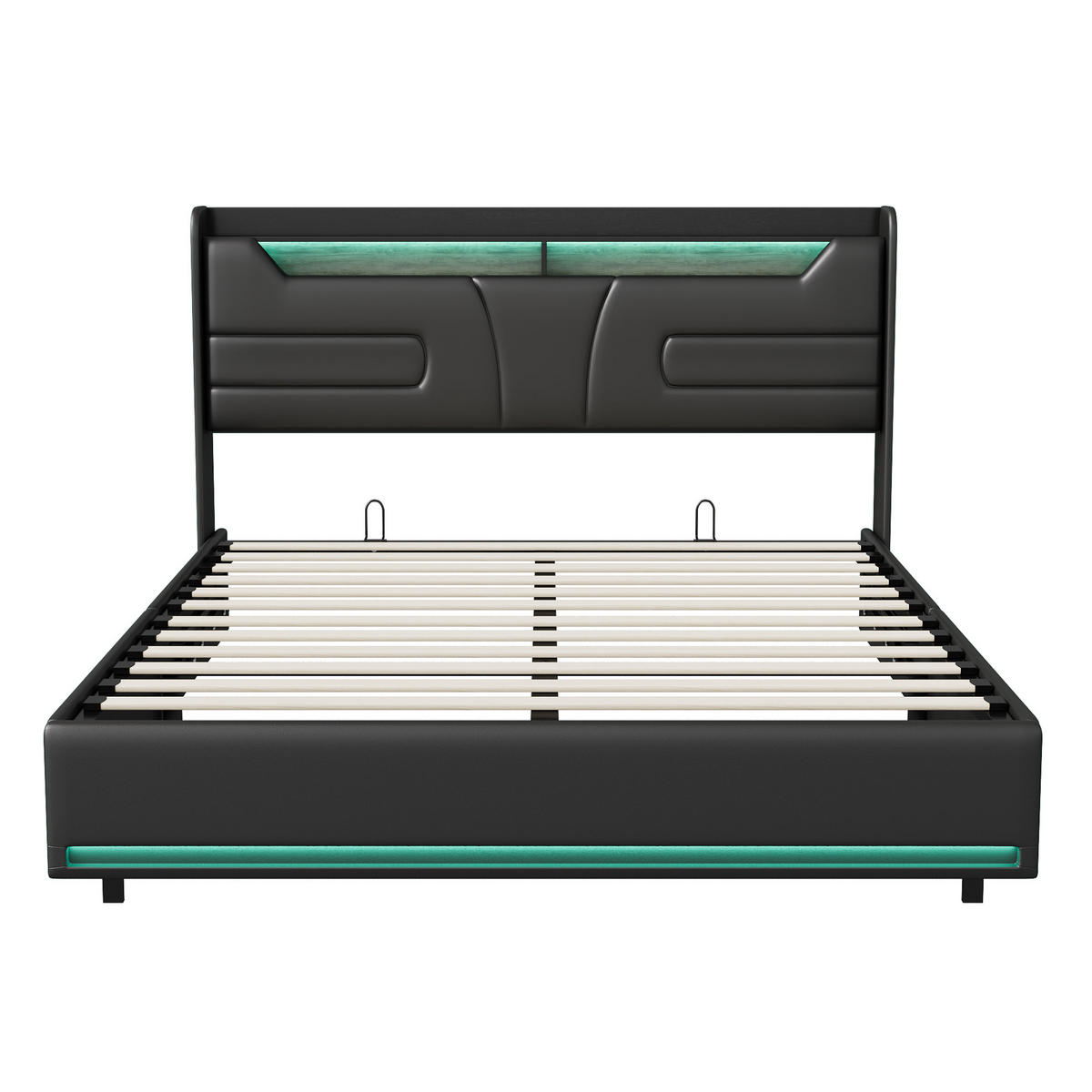 POLSTERBETT 140x190 cm mit Bettkasten, LED & USB, Doppelbett mit Kopfteil Stauraum, Kunstleder Schwarz - Schwarz, Metall (140/190cm) - EuroLiving