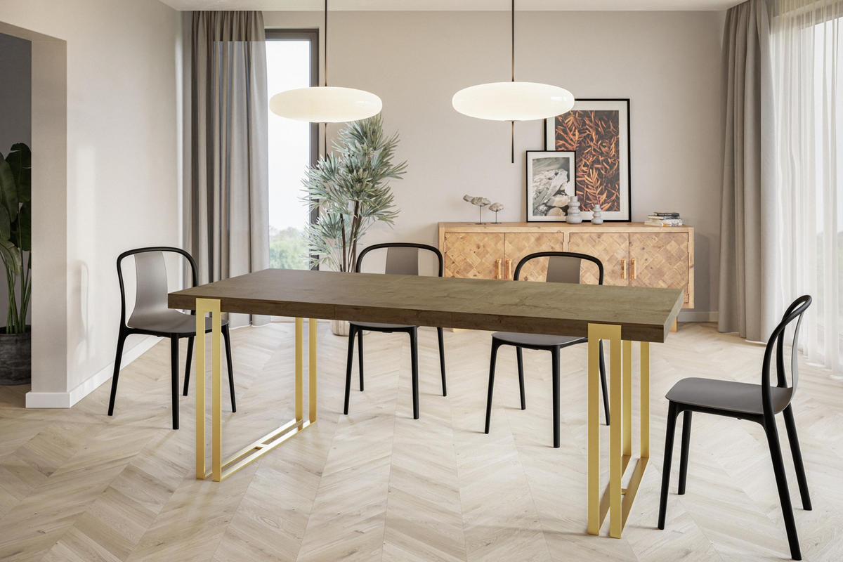 ESSZIMMERTISCH ROSA, ausziehbarer Tisch 160-260X90X77 cm, Farbe: LEFKAS, mit Metallbeinen in Farbe Gold - Dunkelbraun/Goldfarben, Holzwerkstoff (160/90/77cm) - Alpi-Möbel