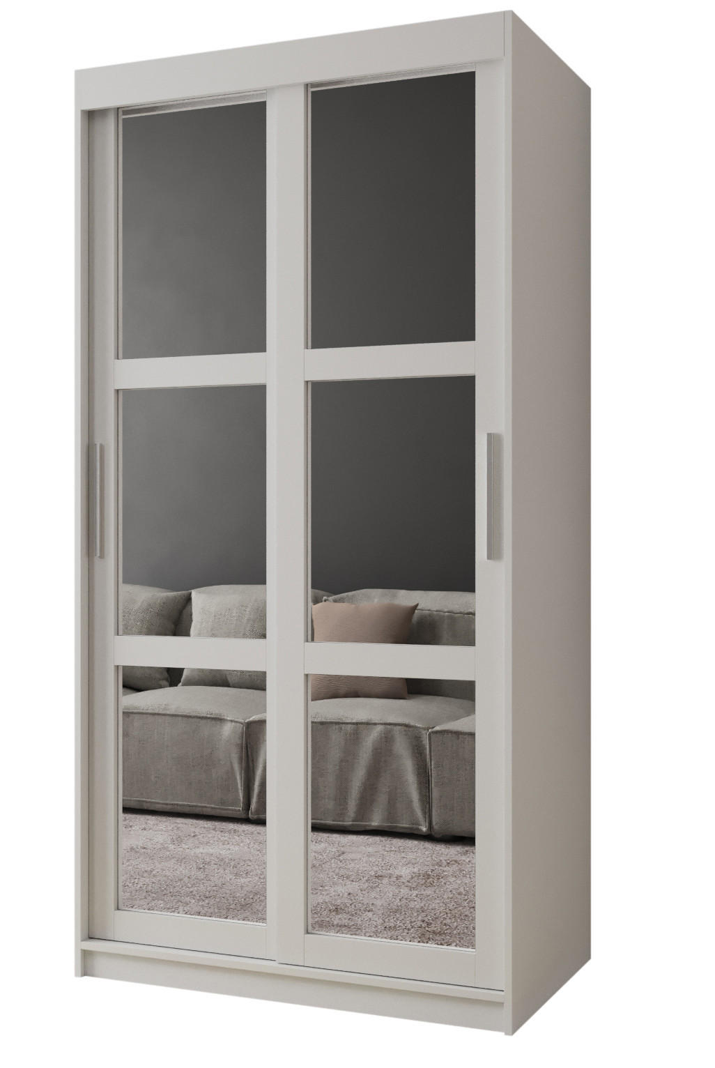 SCHWEBETÜRENSCHRANK 200/100/62 2-türig - Silberfarben/Weiß, Holz/Kunststoff (100/200/62cm) - MÖBEL KRYSPOL