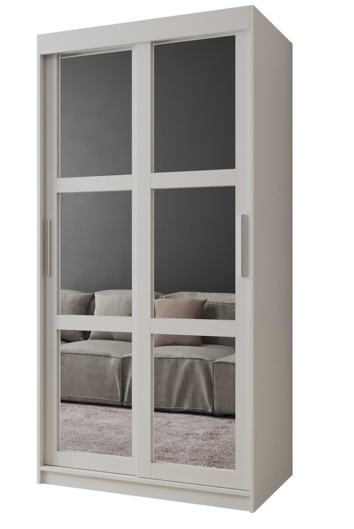 SCHWEBETÜRENSCHRANK 200/100/62 2-türig - Silberfarben/Weiß, Holz/Kunststoff (100/200/62cm) - MÖBEL KRYSPOL
