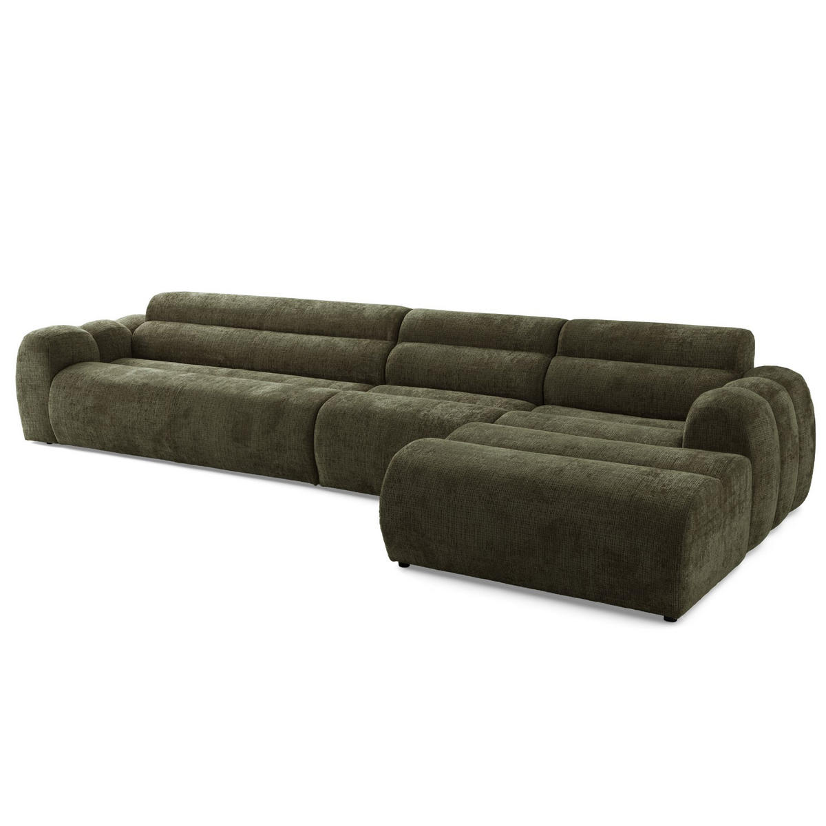 5-SITZER modulares Ecksofa VEER SET 2 Rechts, 175x379 cm, Chenille Webstoff Grün - Schwarz/Grün, Holz/Kunststoff (175/379cm) - Muffo