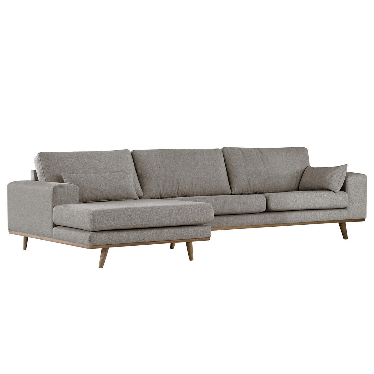 ECKSOFA mit Longchair - Eichefarben/Graubraun, Eichenholz/Textil (281/153cm) - home24