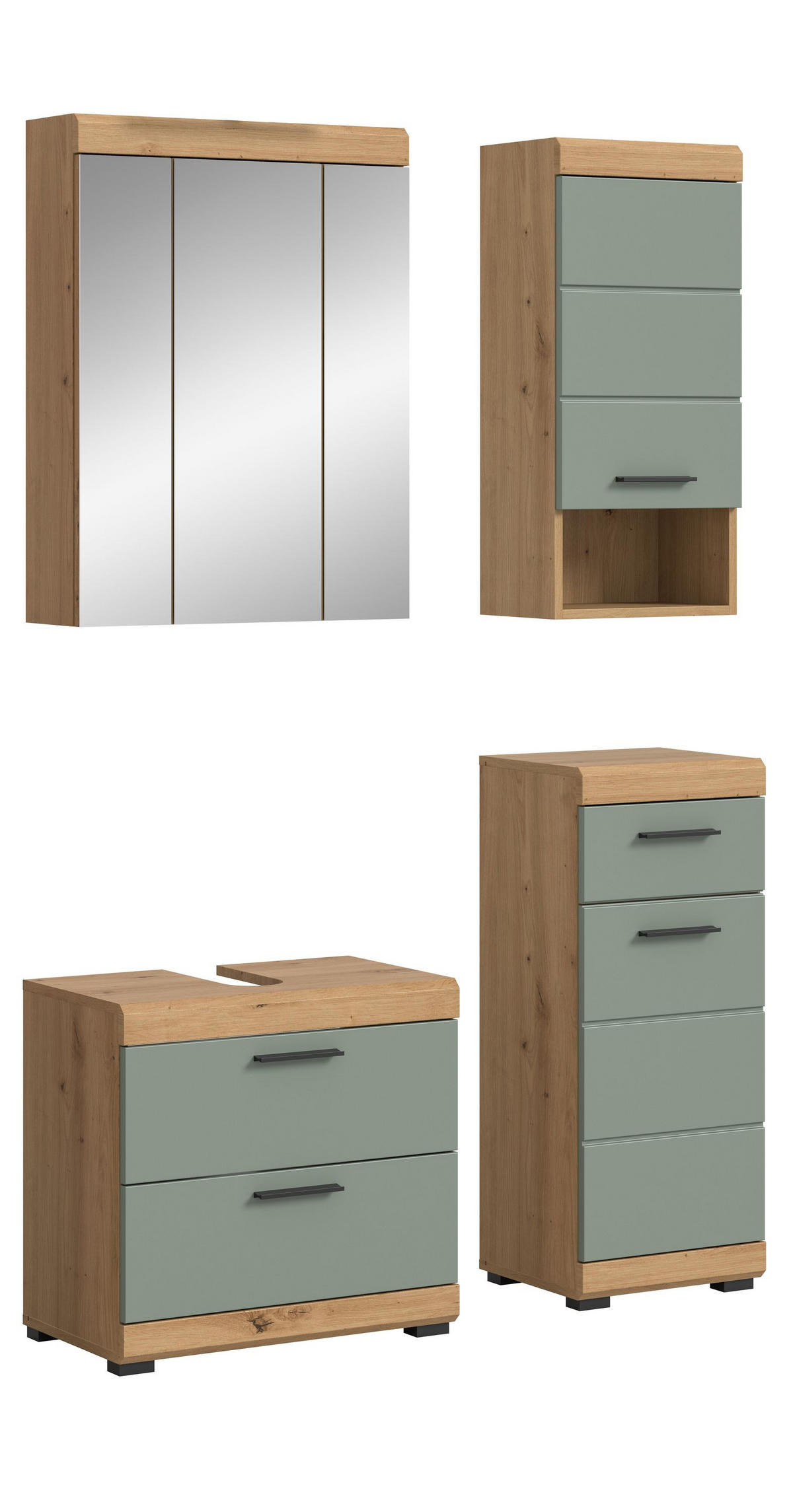 BADKOMBINATION 4tlg. Scout Bad in Artisan Eiche Nachbildung und Salbei Nachbildung B/H/T: 112x191x34 cm - Eiche Artisan, Holz (112/191/37cm)