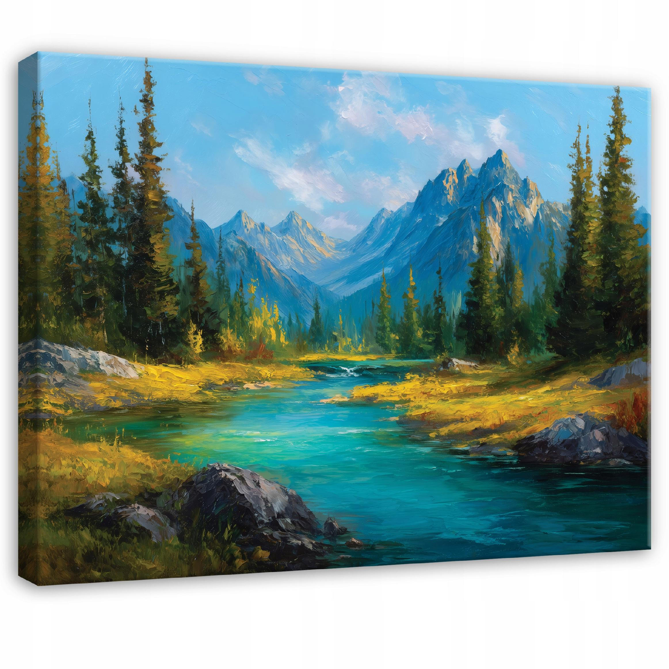 LEINWANDBILD Gebirge Landschaft Blau 100x70 cm - Multicolor, Holzwerkstoff (100/70cm) - Wallarena