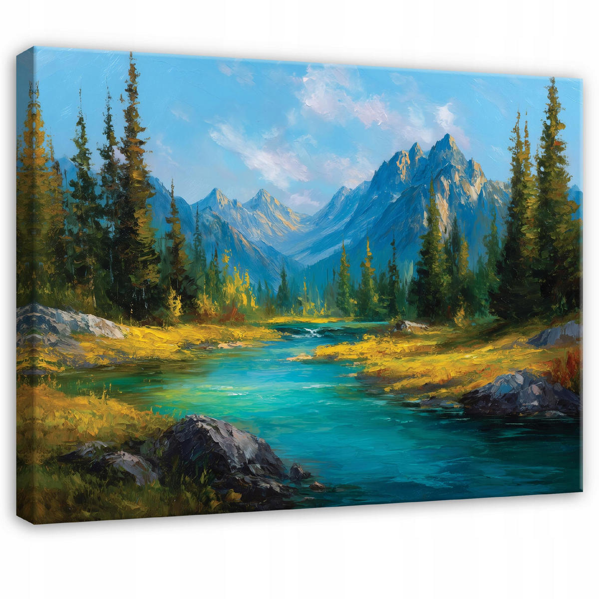 LEINWANDBILD Gebirge Landschaft Blau 60x40 cm - Multicolor, Holzwerkstoff (60/40cm) - Wallarena